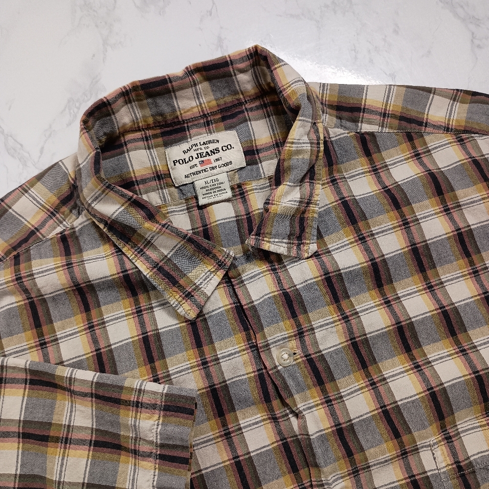 Polo Jeans Co. Plaid Multicolor Cotton Men's XL Short Sleeve‎ Button-Down Shirt